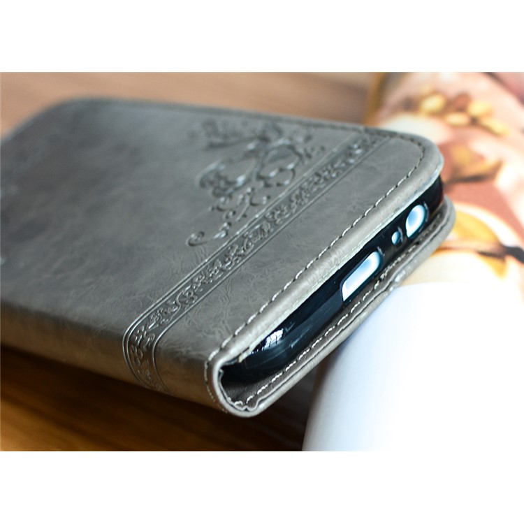 Imprint Diagonal Heart Flower Leather Wallet Case for Samsung Galaxy A3 (2017) - Grey-5
