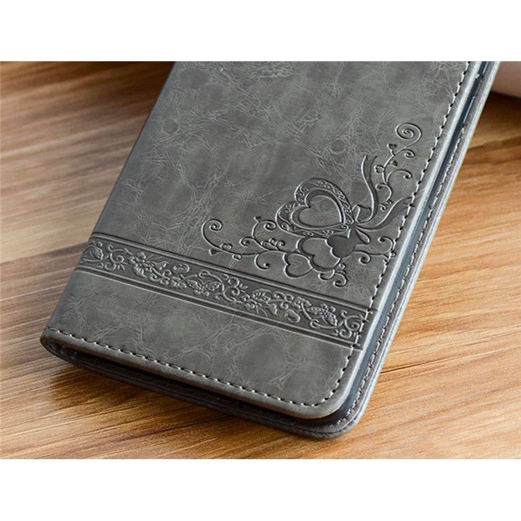 Imprint Diagonal Heart Flower Leather Wallet Case for Samsung Galaxy A3 (2017) - Grey-6