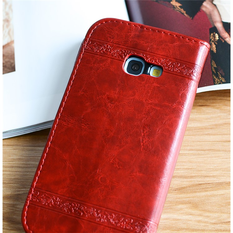 Imprint Diagonal Heart Flower Leather Wallet Cover for Samsung Galaxy A3 (2017) - Red-2