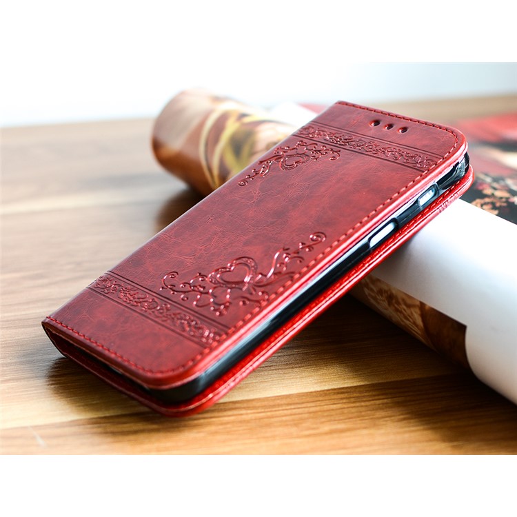 Imprint Diagonal Heart Flower Leather Wallet Cover for Samsung Galaxy A3 (2017) - Red-4