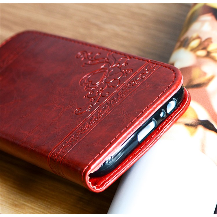 Imprint Diagonal Heart Flower Leather Wallet Cover for Samsung Galaxy A3 (2017) - Red-5