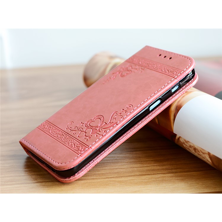 Imprint Diagonal Heart Flower Leather Wallet Shell for Samsung Galaxy A3 (2017) - Pink-2