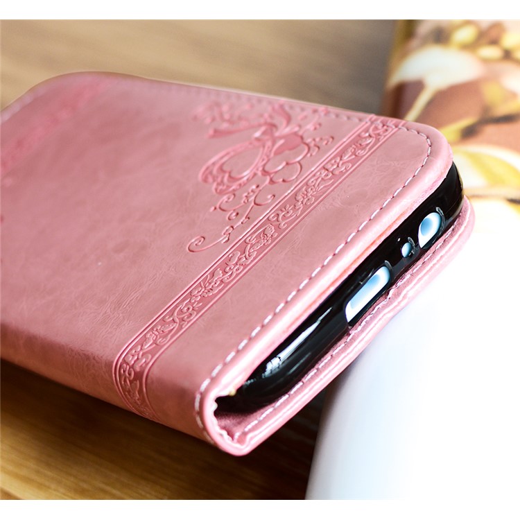 Imprint Diagonal Heart Flower Leather Wallet Shell for Samsung Galaxy A3 (2017) - Pink-3
