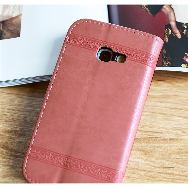 Imprint Diagonal Heart Flower Leather Wallet Shell for Samsung Galaxy A3 (2017) - Pink-5