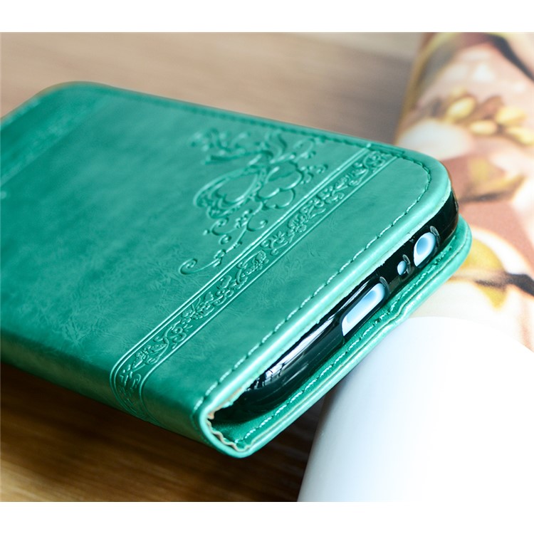 Imprint Diagonal Heart Flower PU Leather Mobile Case for Samsung Galaxy A3 (2017) - Cyan-3