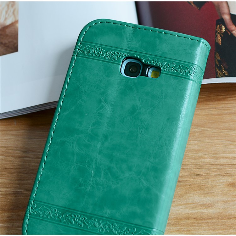 Imprint Diagonal Heart Flower PU Leather Mobile Case for Samsung Galaxy A3 (2017) - Cyan-5