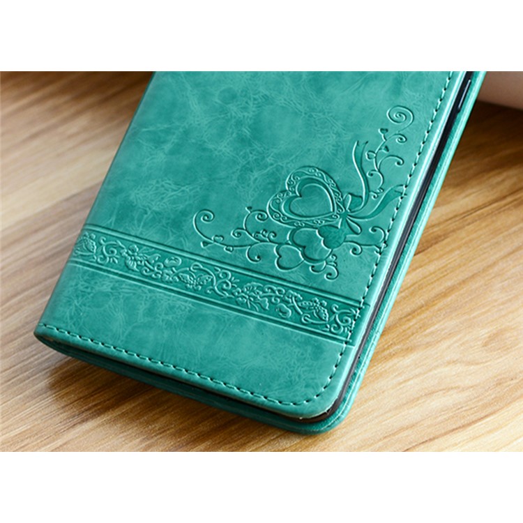 Imprint Diagonal Heart Flower PU Leather Mobile Case for Samsung Galaxy A3 (2017) - Cyan-6