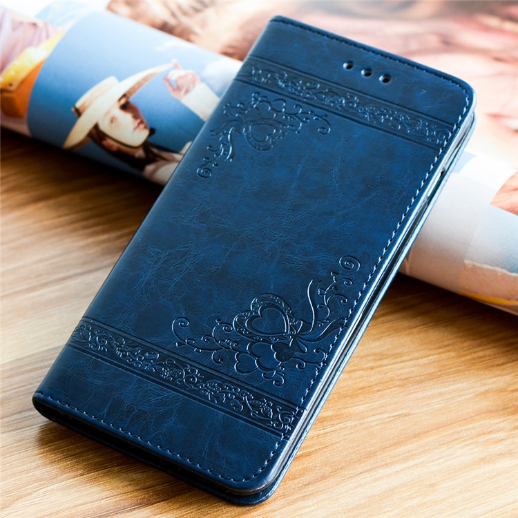 Imprint Diagonal Heart Flower Stand Leather Wallet Phone Case for Samsung Galaxy A3 (2017) - Dark Blue-1