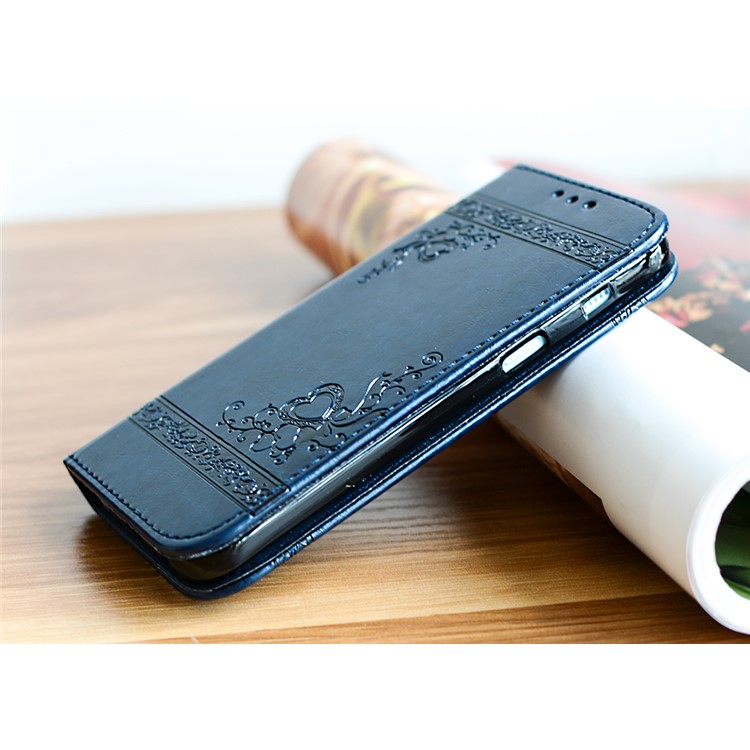 Imprint Diagonal Heart Flower Stand Leather Wallet Phone Case for Samsung Galaxy A3 (2017) - Dark Blue-2