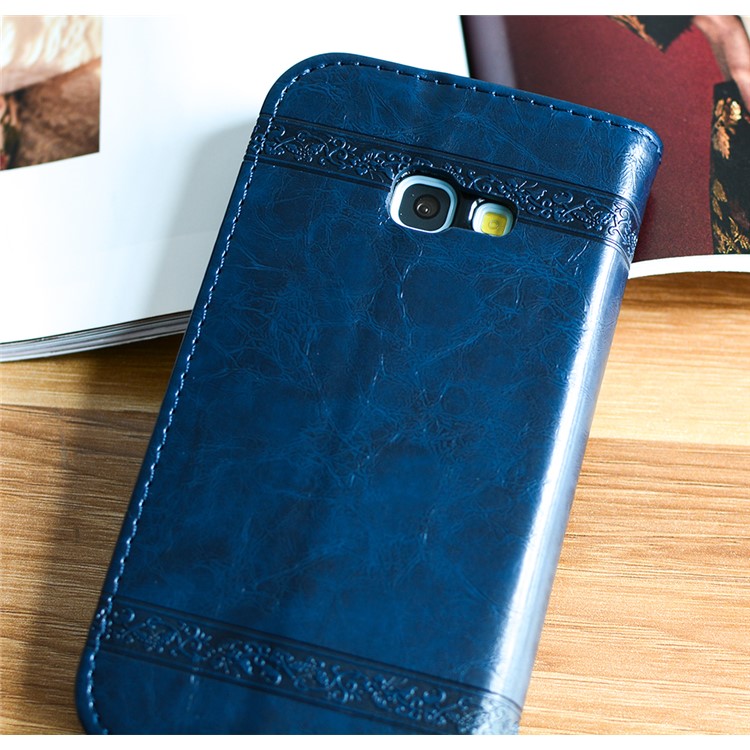 Imprint Diagonal Heart Flower Stand Leather Wallet Phone Case for Samsung Galaxy A3 (2017) - Dark Blue-5