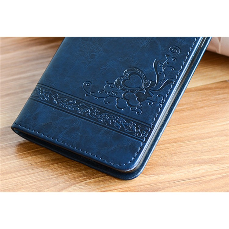 Imprint Diagonal Heart Flower Stand Leather Wallet Phone Case for Samsung Galaxy A3 (2017) - Dark Blue-6