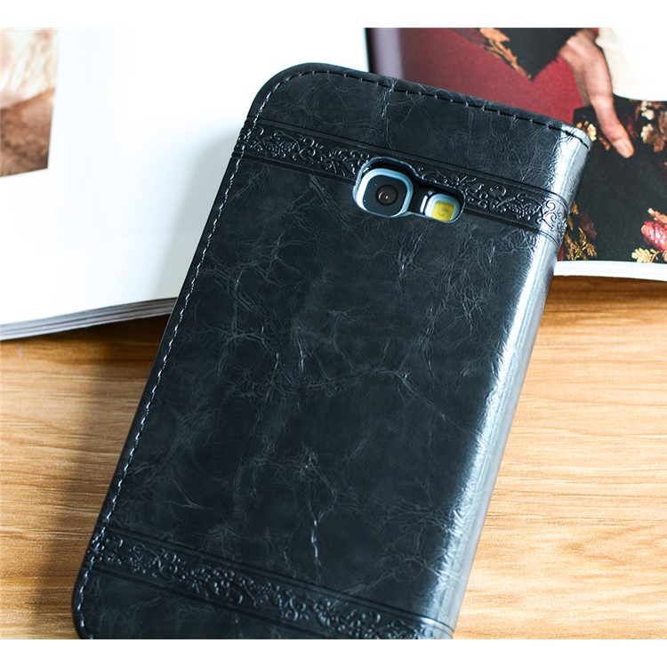 Imprint Diagonal Heart Flower Leather Wallet Mobile Cover for Samsung Galaxy A3 (2017) - Black-2