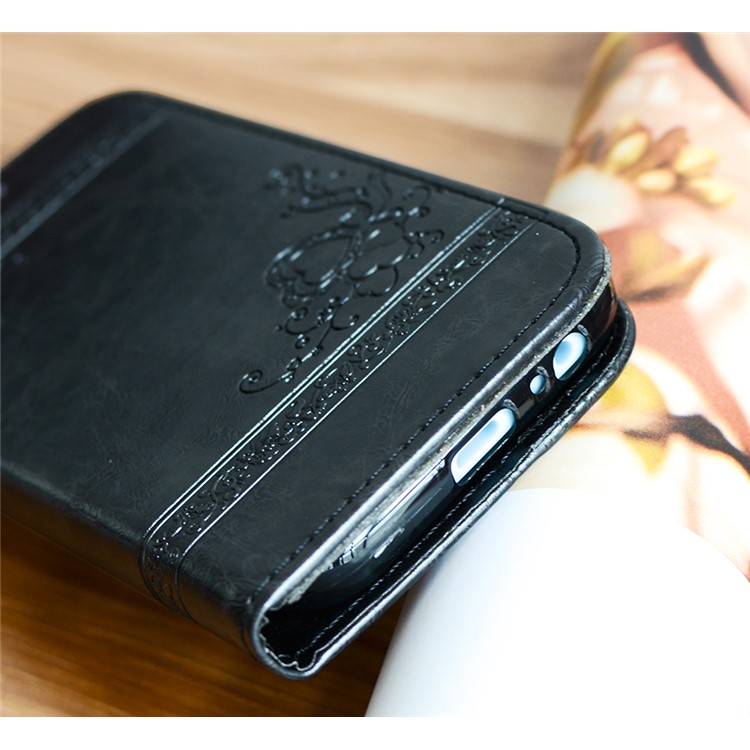 Imprint Diagonal Heart Flower Leather Wallet Mobile Cover for Samsung Galaxy A3 (2017) - Black-5