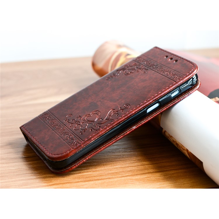 Imprint Diagonal Heart Flower Wallet Leather Phone Cover for Samsung Galaxy A3 (2017) - Coffee-2