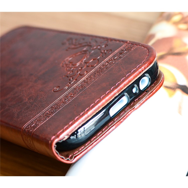 Imprint Diagonal Heart Flower Wallet Leather Phone Cover for Samsung Galaxy A3 (2017) - Coffee-3