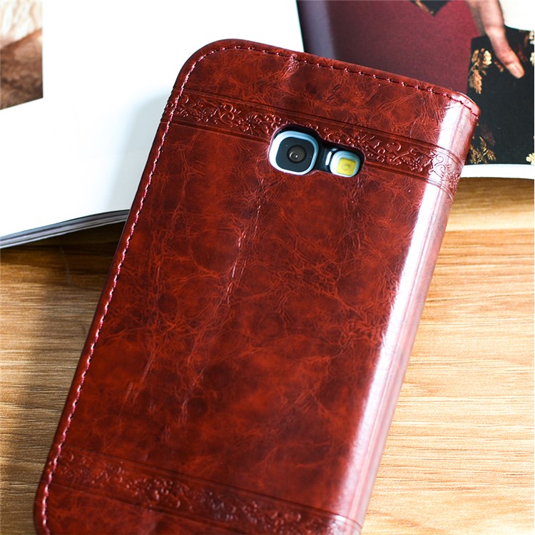 Imprint Diagonal Heart Flower Wallet Leather Phone Cover for Samsung Galaxy A3 (2017) - Coffee-5