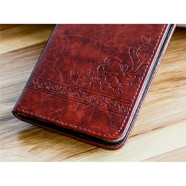Imprint Diagonal Heart Flower Wallet Leather Phone Cover for Samsung Galaxy A3 (2017) - Coffee-6