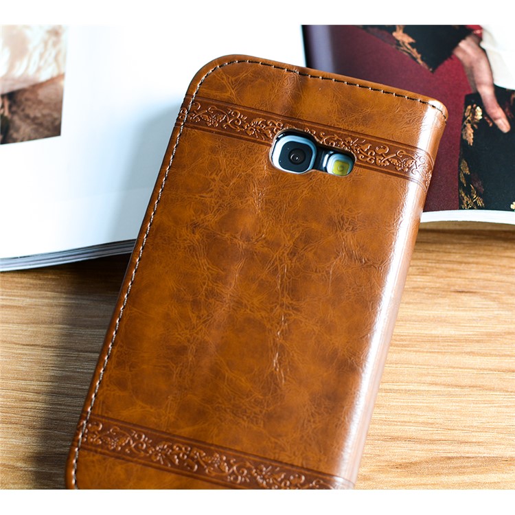 Imprint Diagonal Heart Flower Wallet Stand Leather Mobile Casing for Samsung Galaxy A3 (2017) - Brown-3