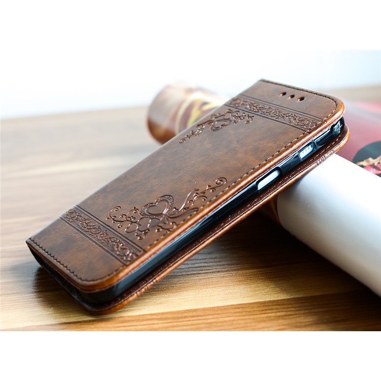 Imprint Diagonal Heart Flower Wallet Stand Leather Mobile Casing for Samsung Galaxy A3 (2017) - Brown-4