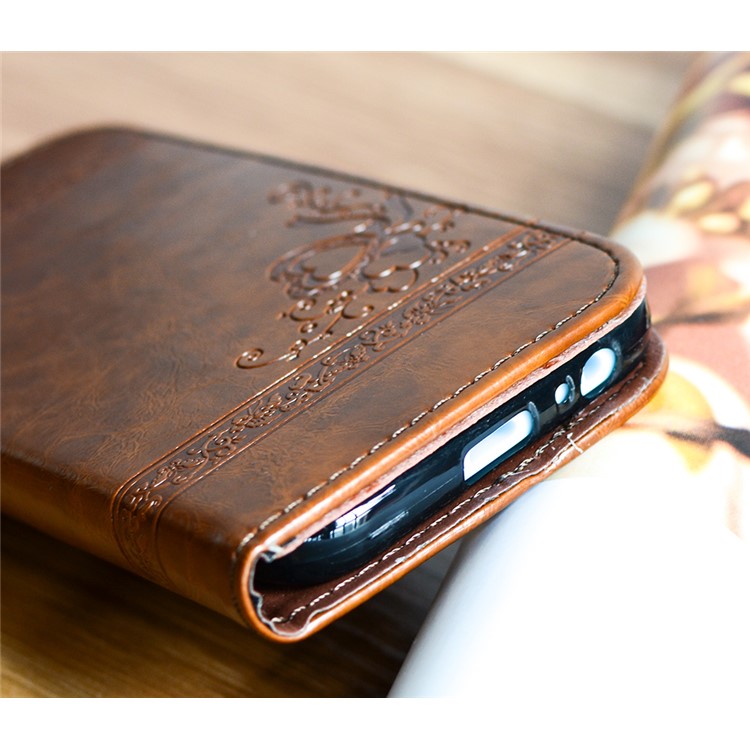 Imprint Diagonal Heart Flower Wallet Stand Leather Mobile Casing for Samsung Galaxy A3 (2017) - Brown-5