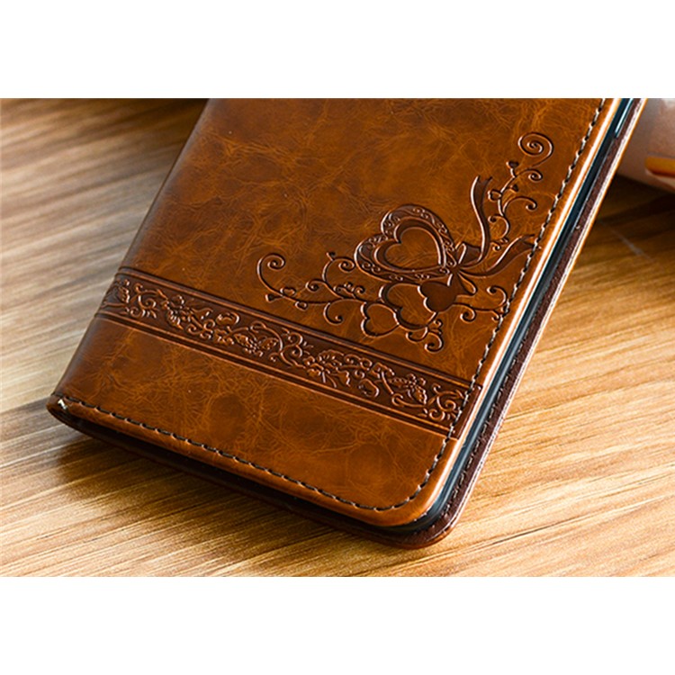 Imprint Diagonal Heart Flower Wallet Stand Leather Mobile Casing for Samsung Galaxy A3 (2017) - Brown-6