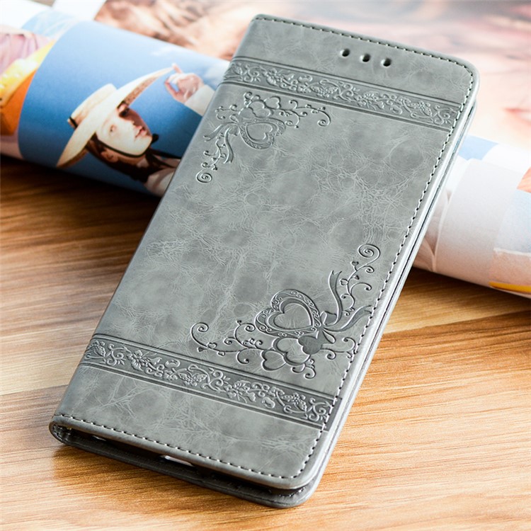 Imprint Heart Vines Pattern Wallet Leather Case for Samsung Galaxy A5 (2017) SM-A520 - Grey-1