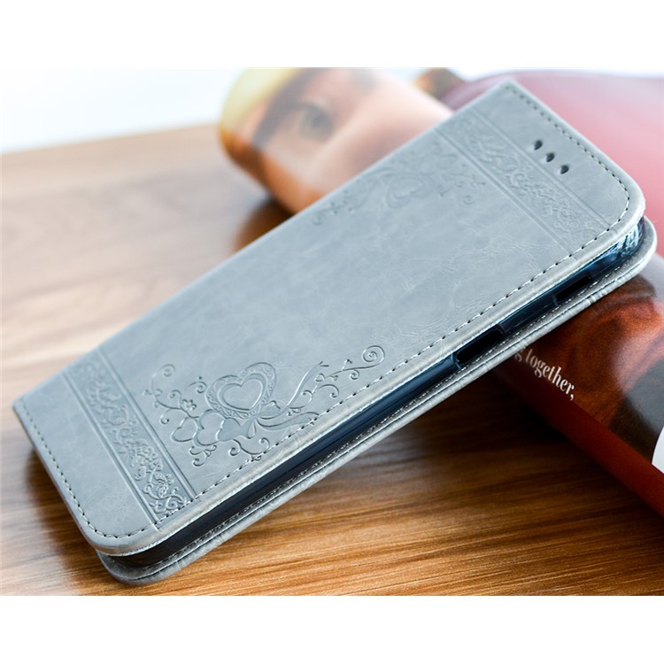 Imprint Heart Vines Pattern Wallet Leather Case for Samsung Galaxy A5 (2017) SM-A520 - Grey-2
