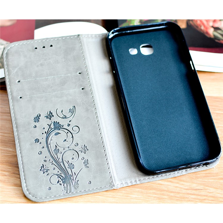 Imprint Heart Vines Pattern Wallet Leather Case for Samsung Galaxy A5 (2017) SM-A520 - Grey-4