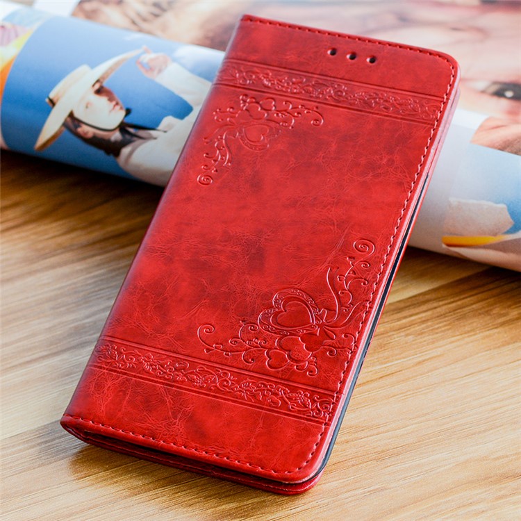 Imprint Heart Vines Pattern Stand Leather Cover for Samsung Galaxy A5 (2017) SM-A520 - Red-1