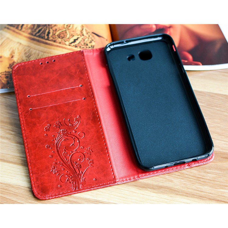Imprint Heart Vines Pattern Stand Leather Cover for Samsung Galaxy A5 (2017) SM-A520 - Red-2