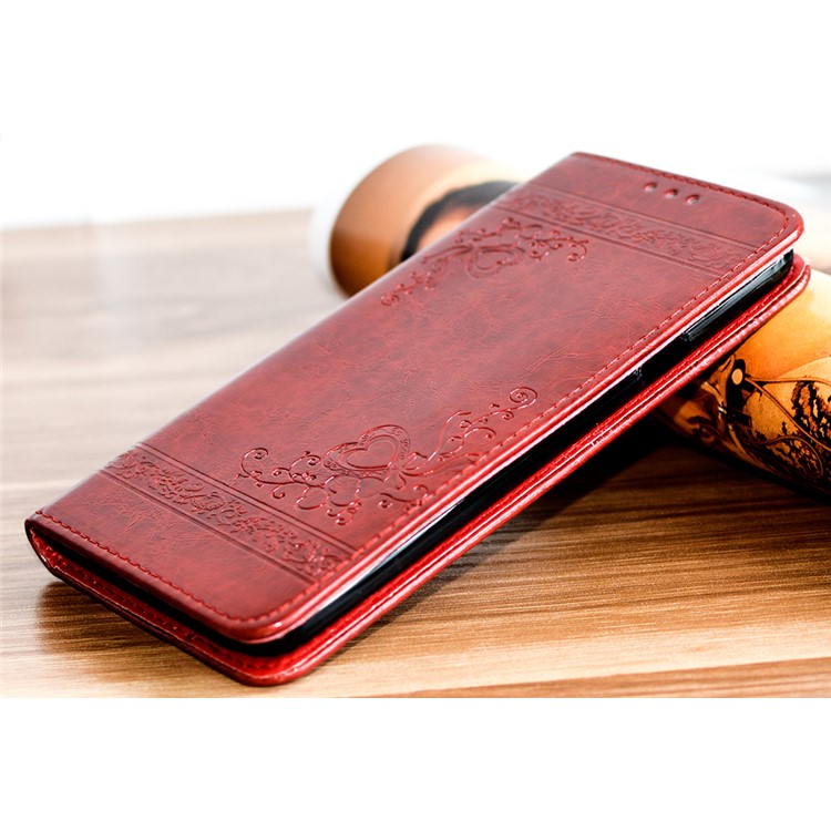 Imprint Heart Vines Pattern Stand Leather Cover for Samsung Galaxy A5 (2017) SM-A520 - Red-4