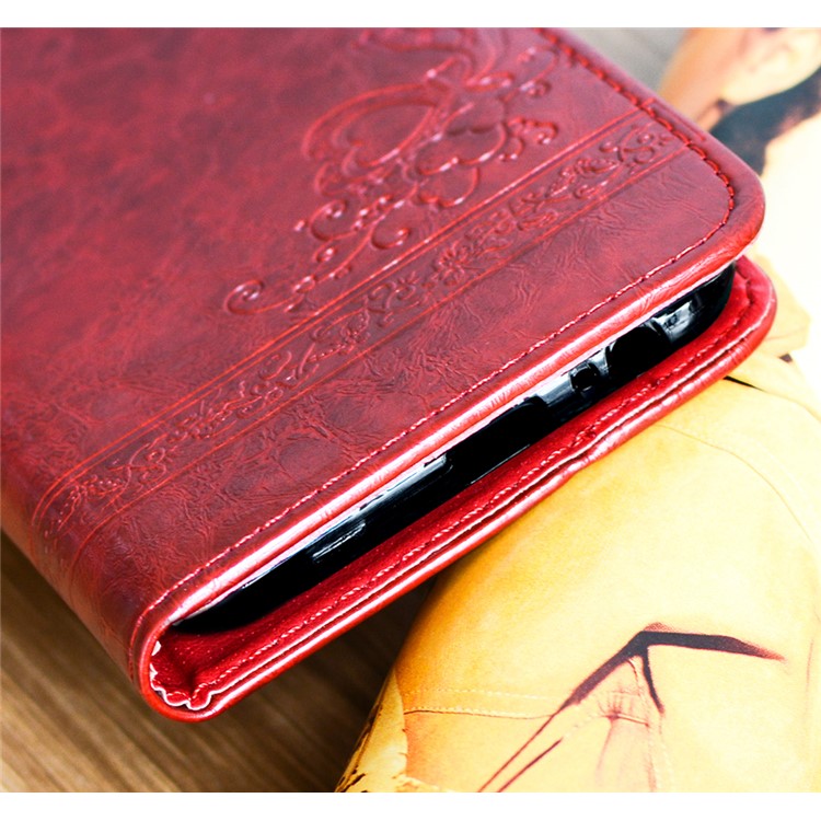 Imprint Heart Vines Pattern Stand Leather Cover for Samsung Galaxy A5 (2017) SM-A520 - Red-5