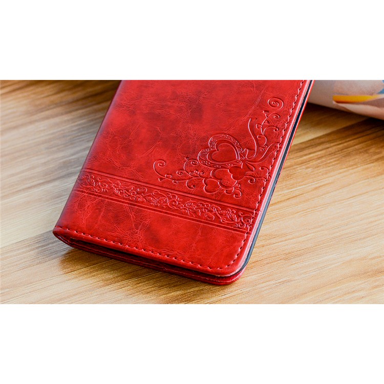 Imprint Heart Vines Pattern Stand Leather Cover for Samsung Galaxy A5 (2017) SM-A520 - Red-6