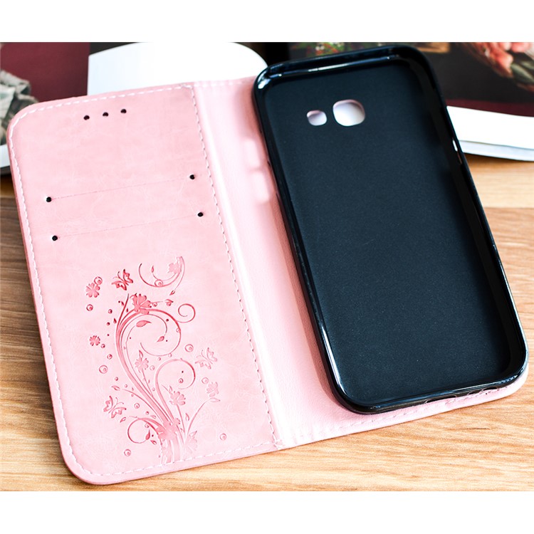 Imprint Heart Vines Pattern Leather Stand Case for Samsung Galaxy A5 (2017) SM-A520 - Pink-4