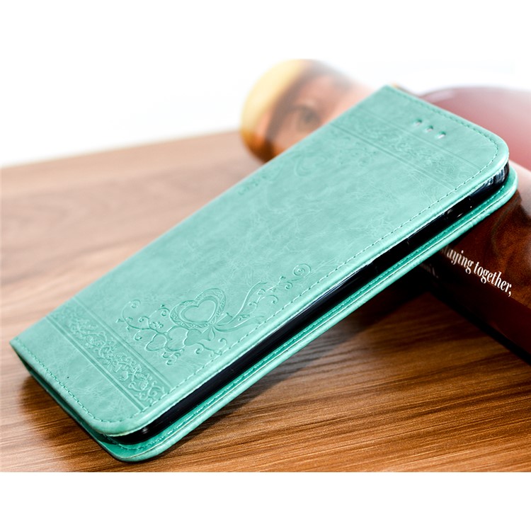 Imprint Heart Vines Pattern Stand Leather Wallet Cover for Samsung Galaxy A5 (2017) SM-A520 - Cyan-5