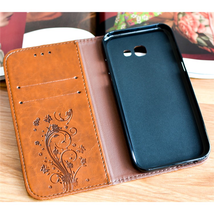 Imprint Heart Vines Pattern Stand Leather Protective Shell for Samsung Galaxy A5 (2017) SM-A520 - Brown-2