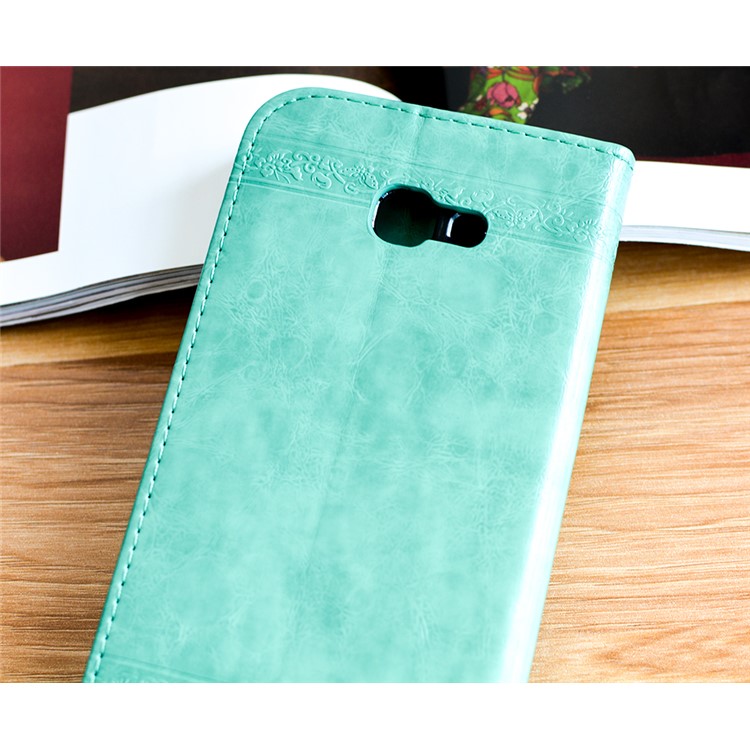 Imprint Diagonal Heart Flower Leather Wallet Phone Case for Samsung Galaxy A7 (2017) SM-A720F - Cyan-3