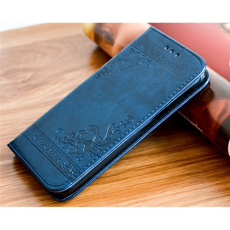 Imprint Diagonal Heart Flower Stand Leather Cover Wallet Case for Samsung Galaxy A7 (2017) SM-A720F - Dark Blue-5