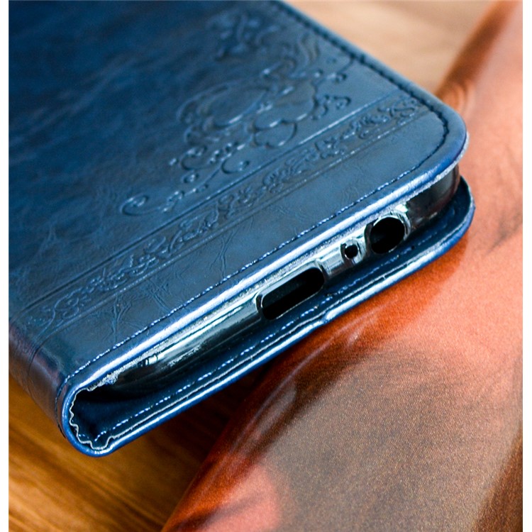 Imprint Diagonal Heart Flower Stand Leather Cover Wallet Case for Samsung Galaxy A7 (2017) SM-A720F - Dark Blue-6