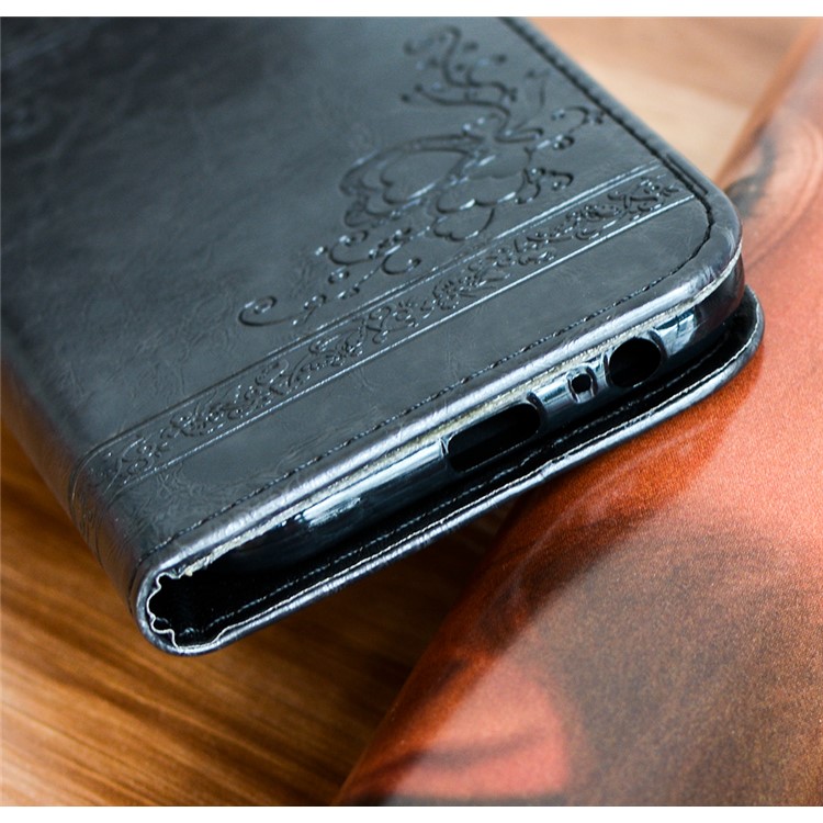 Imprint Diagonal Heart Flower Leather Wallet Mobile Cover for Samsung Galaxy A7 (2017) SM-A720F - Black-3