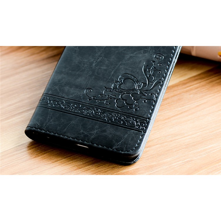 Imprint Diagonal Heart Flower Leather Wallet Mobile Cover for Samsung Galaxy A7 (2017) SM-A720F - Black-5