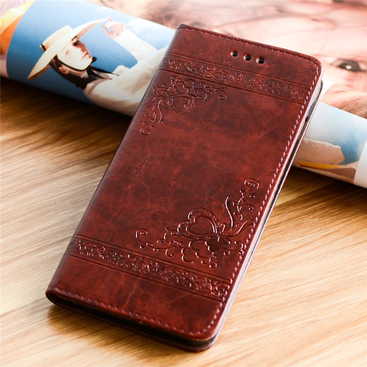 Imprint Diagonal Heart Flower PU Leather Wallet Mobile Shell for Samsung Galaxy A7 (2017) SM-A720F - Coffee-1