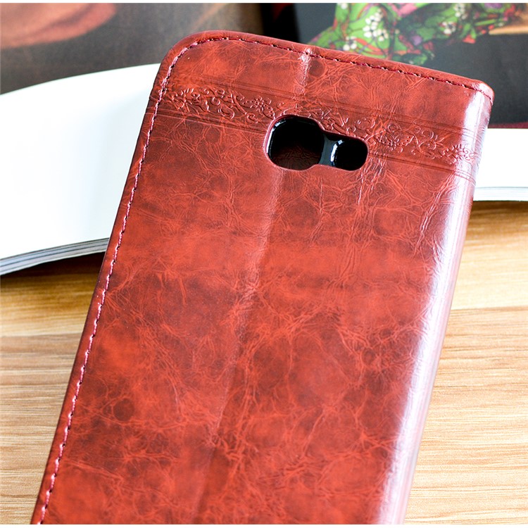 Imprint Diagonal Heart Flower PU Leather Wallet Mobile Shell for Samsung Galaxy A7 (2017) SM-A720F - Coffee-3