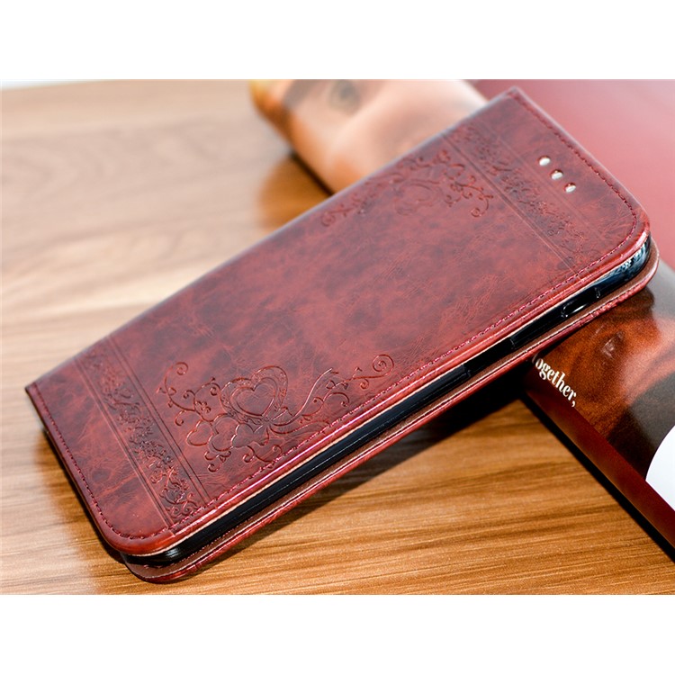 Imprint Diagonal Heart Flower PU Leather Wallet Mobile Shell for Samsung Galaxy A7 (2017) SM-A720F - Coffee-4