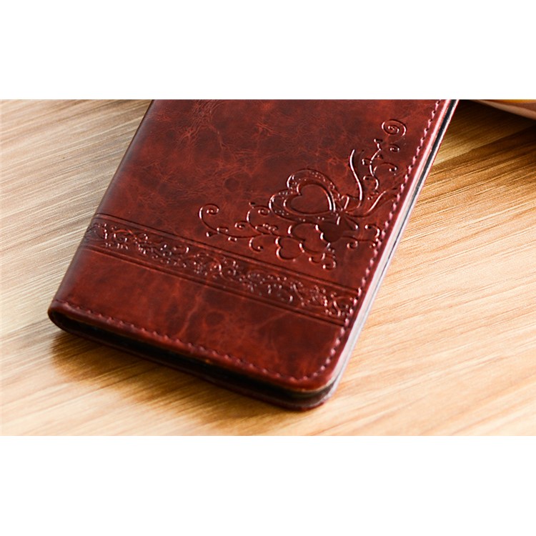 Imprint Diagonal Heart Flower PU Leather Wallet Mobile Shell for Samsung Galaxy A7 (2017) SM-A720F - Coffee-5