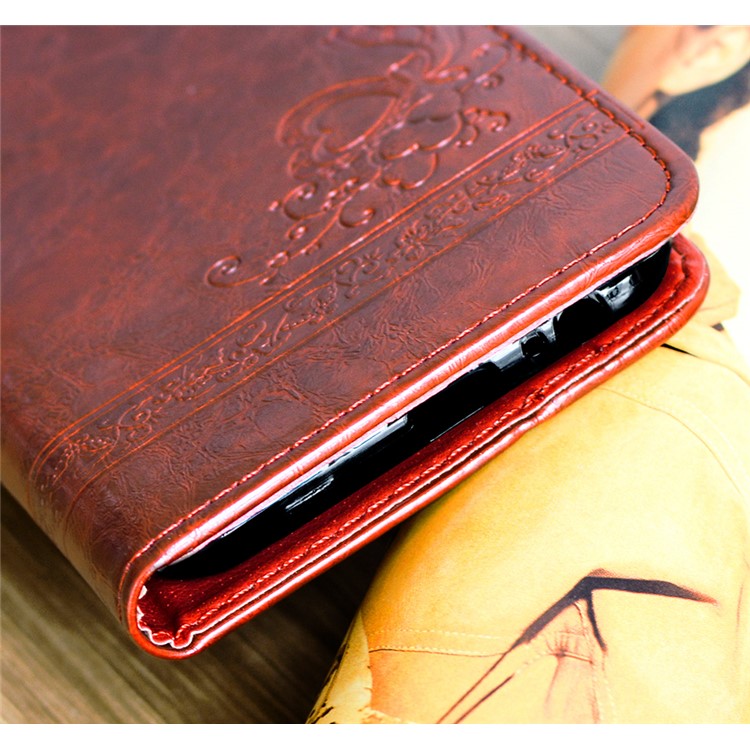 Imprint Diagonal Heart Flower PU Leather Wallet Mobile Shell for Samsung Galaxy A7 (2017) SM-A720F - Coffee-6