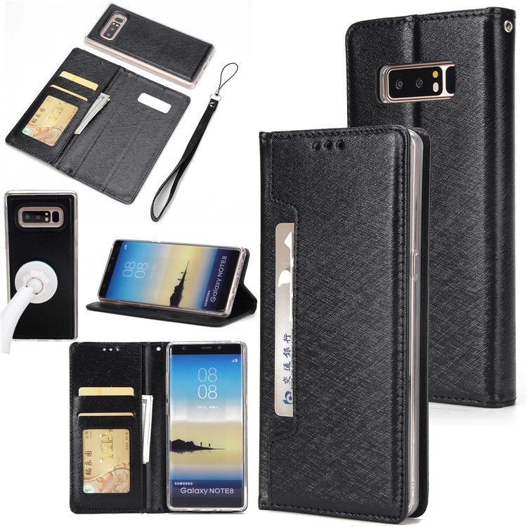 Detachable 2-in-1 Silk Texture Leather Wallet Cover for Samsung Galaxy Note 8 SM-N950 - Black-1