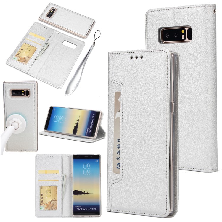 Detachable 2-in-1 Silk Texture Leather Wallet Case for Samsung Galaxy Note 8 SM-N950 - Silver-1
