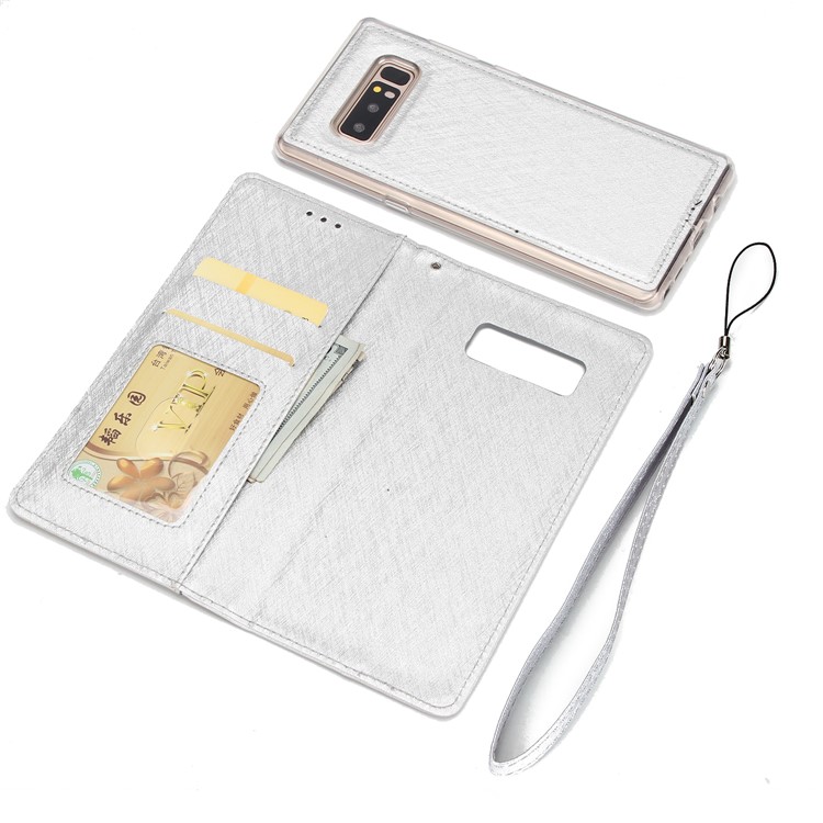 Detachable 2-in-1 Silk Texture Leather Wallet Case for Samsung Galaxy Note 8 SM-N950 - Silver-6