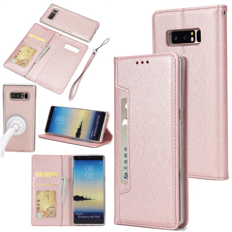 Detachable 2-in-1 Silk Texture Leather Wallet Shell for Samsung Galaxy Note 8 SM-N950 - Rose Gold-1